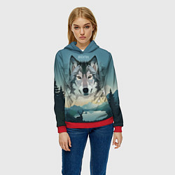 Толстовка-худи женская Серый волк - голова, цвет: 3D-красный — фото 2
