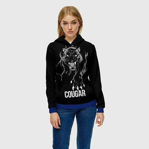 Женская толстовка Cougar on the hunt - Пума на охоте / 3D-Синий – фото 3