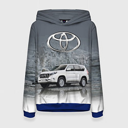 Толстовка-худи женская Toyota Land Cruiser на фоне скалы, цвет: 3D-синий