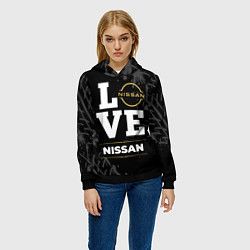 Толстовка-худи женская Nissan Love Classic со следами шин на фоне, цвет: 3D-черный — фото 2