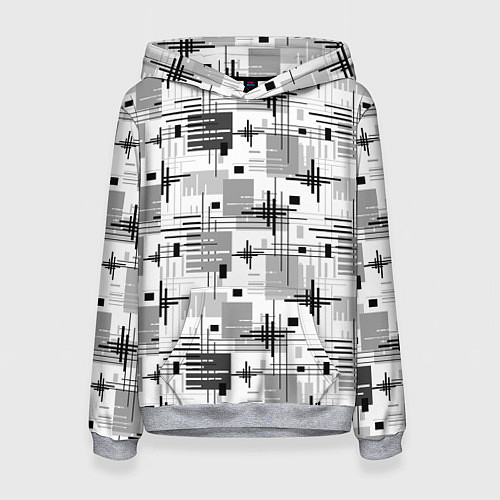 Женская толстовка Черно белый ретро геометрический узор / 3D-Меланж – фото 1
