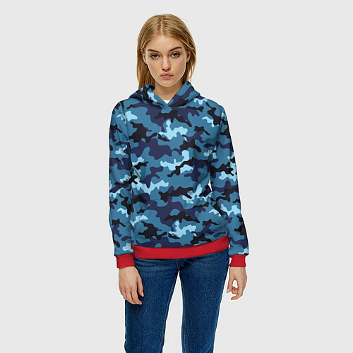 Женская толстовка Камуфляж Тёмно-Синий Camouflage Dark-Blue / 3D-Красный – фото 3