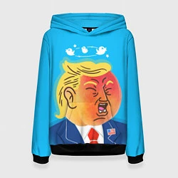 Толстовка-худи женская Дональд Трамп и Твиттер, цвет: 3D-черный