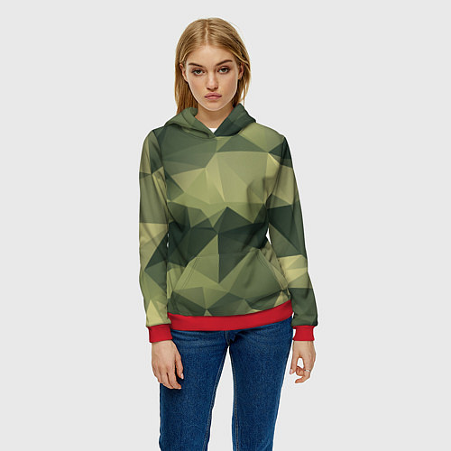 Женская толстовка 3д полигоны - камуфляж / 3D-Красный – фото 3
