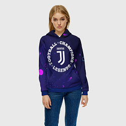 Толстовка-худи женская Символ Juventus и круглая надпись Football Legends, цвет: 3D-синий — фото 2