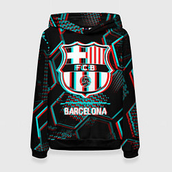 Толстовка-худи женская Barcelona FC в стиле Glitch на темном фоне, цвет: 3D-черный