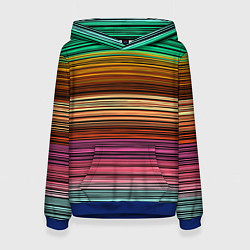 Толстовка-худи женская Multicolored thin stripes Разноцветные полосы, цвет: 3D-синий