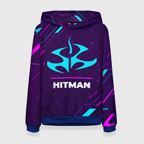Женская толстовка Символ Hitman в неоновых цветах на темном фоне / 3D-Синий – фото 1