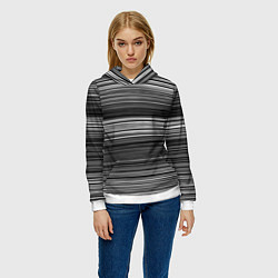 Толстовка-худи женская Black and white thin stripes Тонкие полосы, цвет: 3D-белый — фото 2