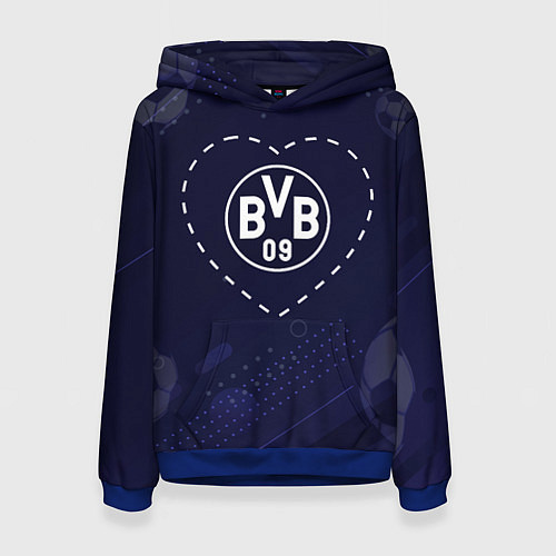 Женская толстовка Лого Borussia в сердечке на фоне мячей / 3D-Синий – фото 1