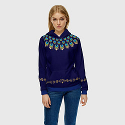 Толстовка-худи женская Павлиньи перья с вензелями, цвет: 3D-синий — фото 2