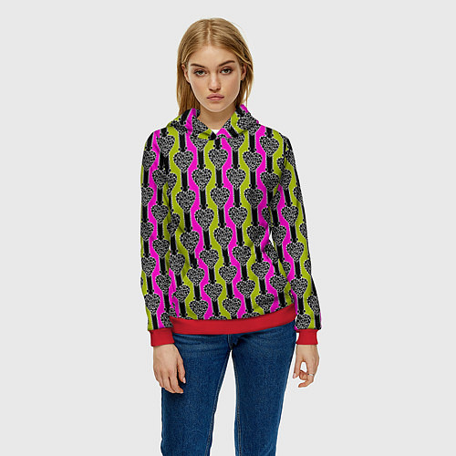 Женская толстовка Striped multicolored pattern Сердце / 3D-Красный – фото 3