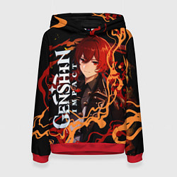 Толстовка-худи женская Дилюк-полуночный герой, цвет: 3D-красный