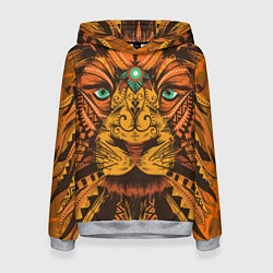 Толстовка-худи женская Африканский Лев Морда Льва с узорами Мандала, цвет: 3D-меланж