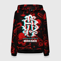 Толстовка-худи женская Nickelback Rock Glitch, цвет: 3D-черный