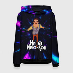 Толстовка-худи женская Hello Neighbor Привет сосед Бегущий сосед, цвет: 3D-черный