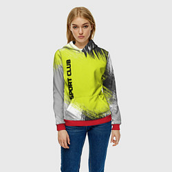 Толстовка-худи женская Sports club gray green pattern, цвет: 3D-красный — фото 2