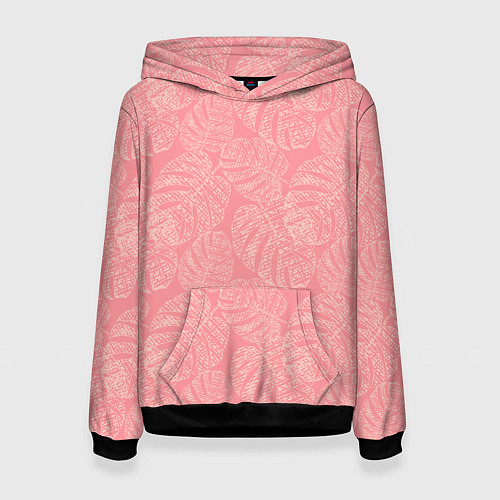 Женская толстовка Бежевые листья монстеры на розовом / 3D-Черный – фото 1