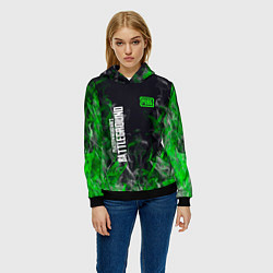 Толстовка-худи женская Pubg - зелёное пламя, цвет: 3D-черный — фото 2