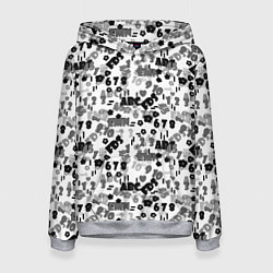 Толстовка-худи женская Black and white alphabet and numbers, цвет: 3D-меланж