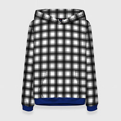 Толстовка-худи женская Black and white trendy checkered pattern, цвет: 3D-синий