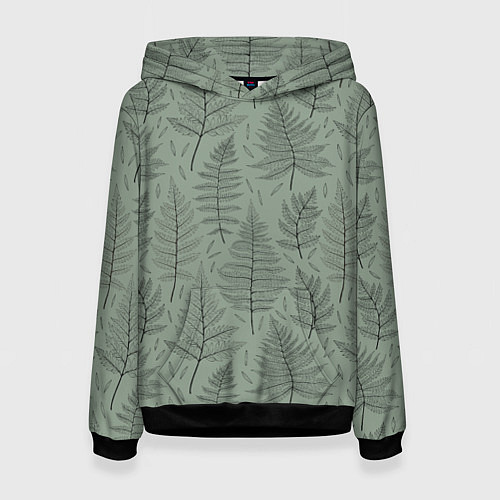 Женская толстовка Листья папоротника на зеленом фоне Минимализм / 3D-Черный – фото 1