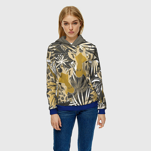 Женская толстовка Жирафы в тропиках / 3D-Синий – фото 3