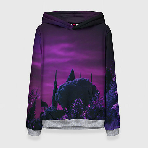 Женская толстовка Ночное сияние в тёмном лесу - Фиолетовый / 3D-Меланж – фото 1