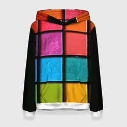 Толстовка-худи женская Абстрактный набор красок-паттернов, цвет: 3D-белый