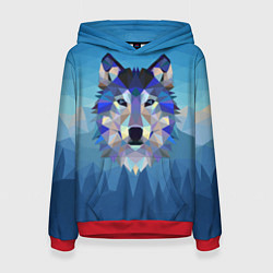 Толстовка-худи женская Лоу Поли Волк Арт, цвет: 3D-красный