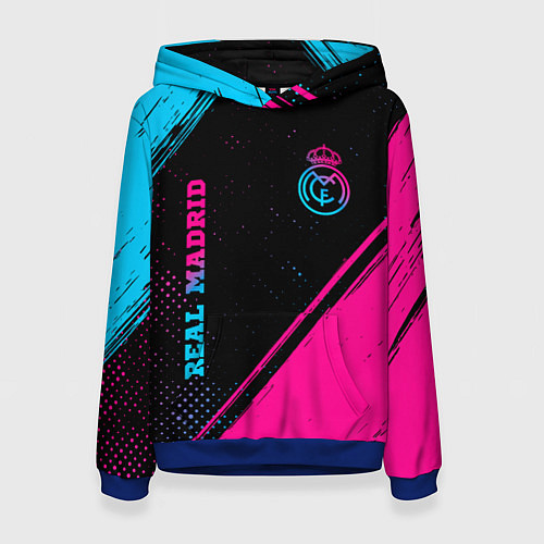 Женская толстовка Real Madrid - neon gradient: символ и надпись верт / 3D-Синий – фото 1