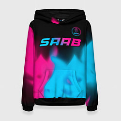 Толстовка-худи женская Saab - neon gradient: символ сверху, цвет: 3D-черный