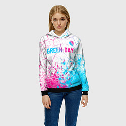 Толстовка-худи женская Green Day neon gradient style: символ сверху, цвет: 3D-черный — фото 2