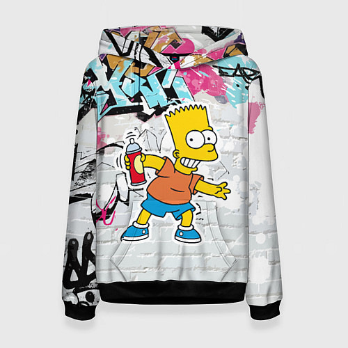 Женская толстовка Барт Симпсон на фоне стены с граффити / 3D-Черный – фото 1