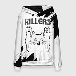 Толстовка-худи женская The Killers рок кот на светлом фоне, цвет: 3D-белый