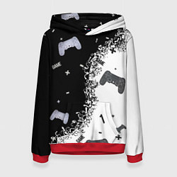 Толстовка-худи женская Джойстики чёрно-белые, цвет: 3D-красный