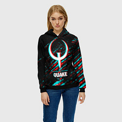 Толстовка-худи женская Quake в стиле glitch и баги графики на темном фоне, цвет: 3D-черный — фото 2