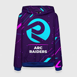 Толстовка-худи женская Символ ARC Raiders в неоновых цветах на темном фон, цвет: 3D-синий