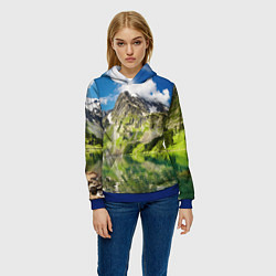 Толстовка-худи женская Живописное горное озеро, цвет: 3D-синий — фото 2