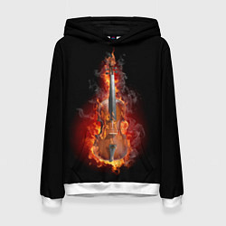 Толстовка-худи женская Скрипка в огне, цвет: 3D-белый