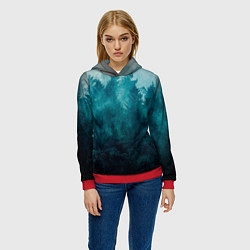 Толстовка-худи женская Темный хвойный лес, цвет: 3D-красный — фото 2