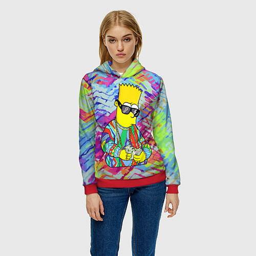 Женская толстовка Барт Симпсон в тёмных очках считает бабло / 3D-Красный – фото 3