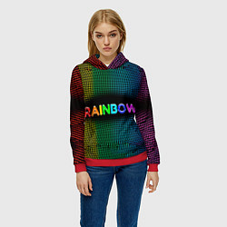 Толстовка-худи женская Радужные точки - Rainbow, цвет: 3D-красный — фото 2