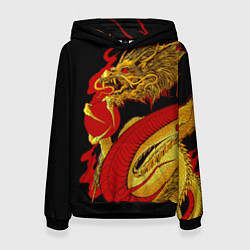 Толстовка-худи женская Японский Золотой Дракон, цвет: 3D-черный