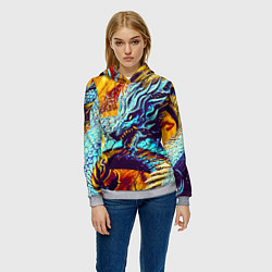 Толстовка-худи женская Японский Дракон В Огне, цвет: 3D-меланж — фото 2