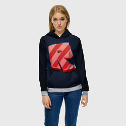 Толстовка-худи женская Roblox red - Роблокс полосатый логотип, цвет: 3D-меланж — фото 2