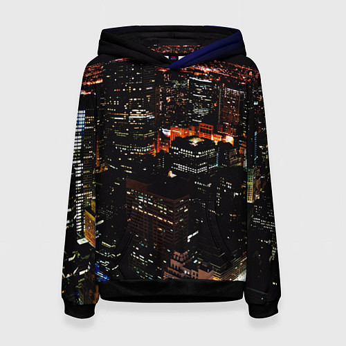 Женская толстовка Ночной город - вид с высоты / 3D-Черный – фото 1