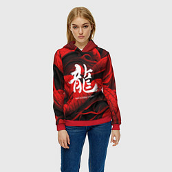 Толстовка-худи женская Дракон - китайский иероглиф, цвет: 3D-красный — фото 2