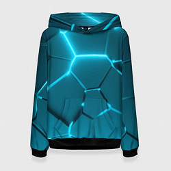 Толстовка-худи женская Ледяные неоновые геометрические плиты, цвет: 3D-черный