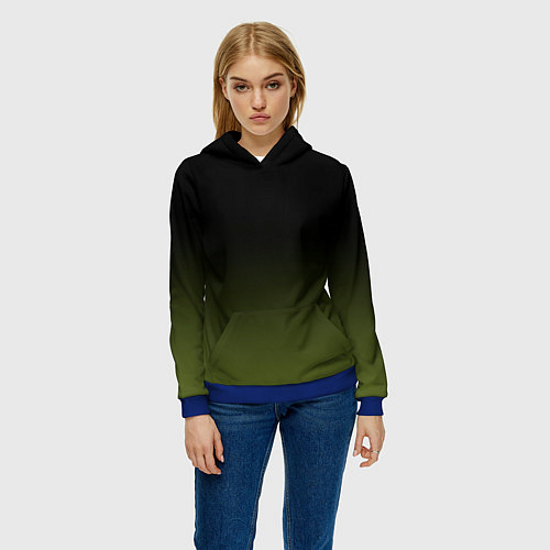 Женская толстовка Черный и хвойный зеленый градиент / 3D-Синий – фото 3